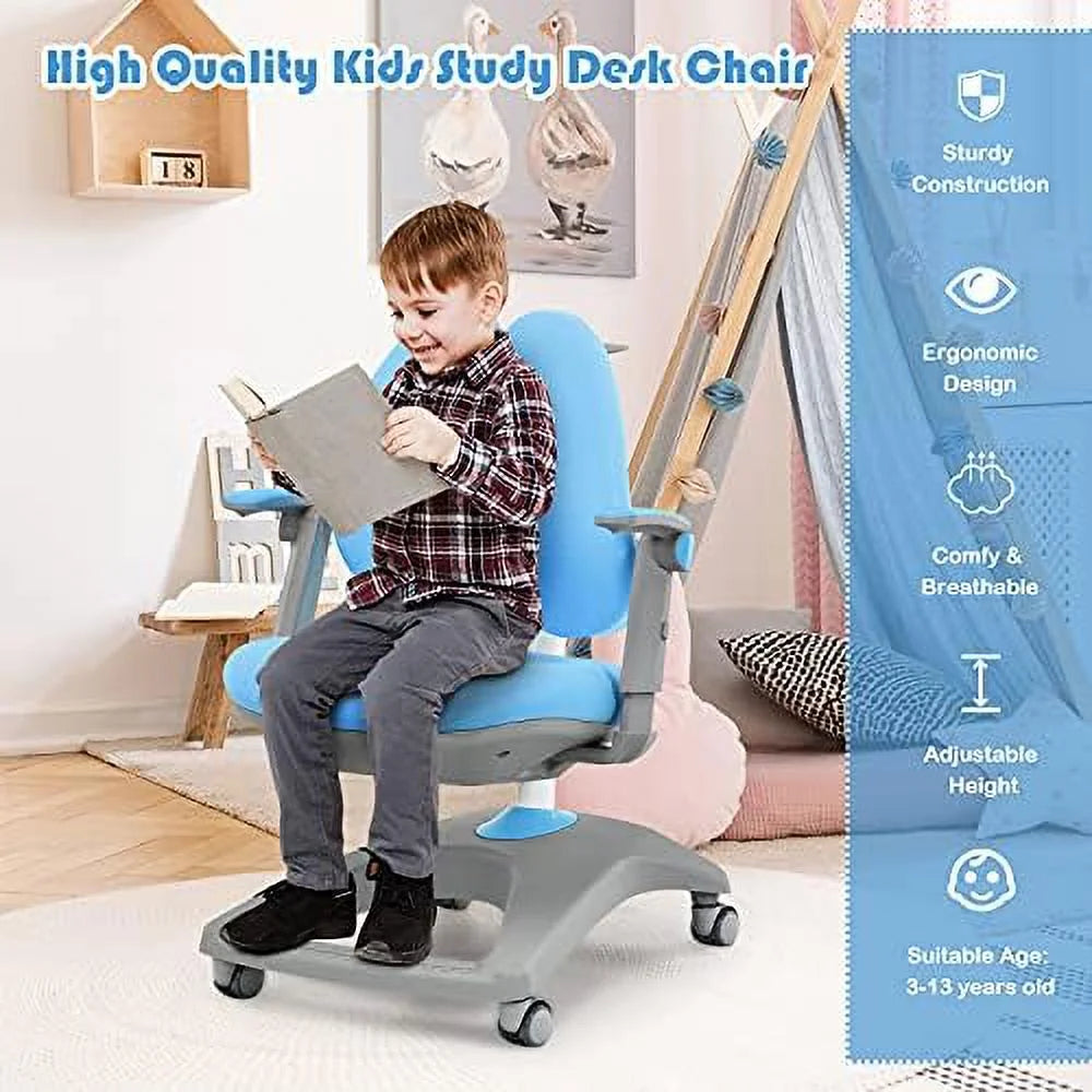 Adjustable Height Ergonomic Computer Chair with Casters and Footrest (Blue) B921
