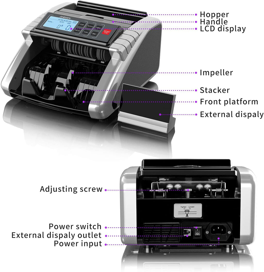Money Counter Machine with UV/MG/IR/DD Counterfeit Detection, LCD Display, 1000 Bills/Min J9411