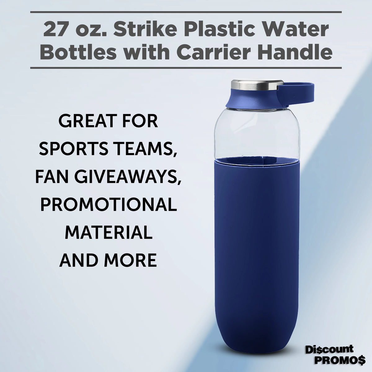 Navy Blue Plastic Water Bottles with Carrier Handle, 27 oz, Set of 10 J198350