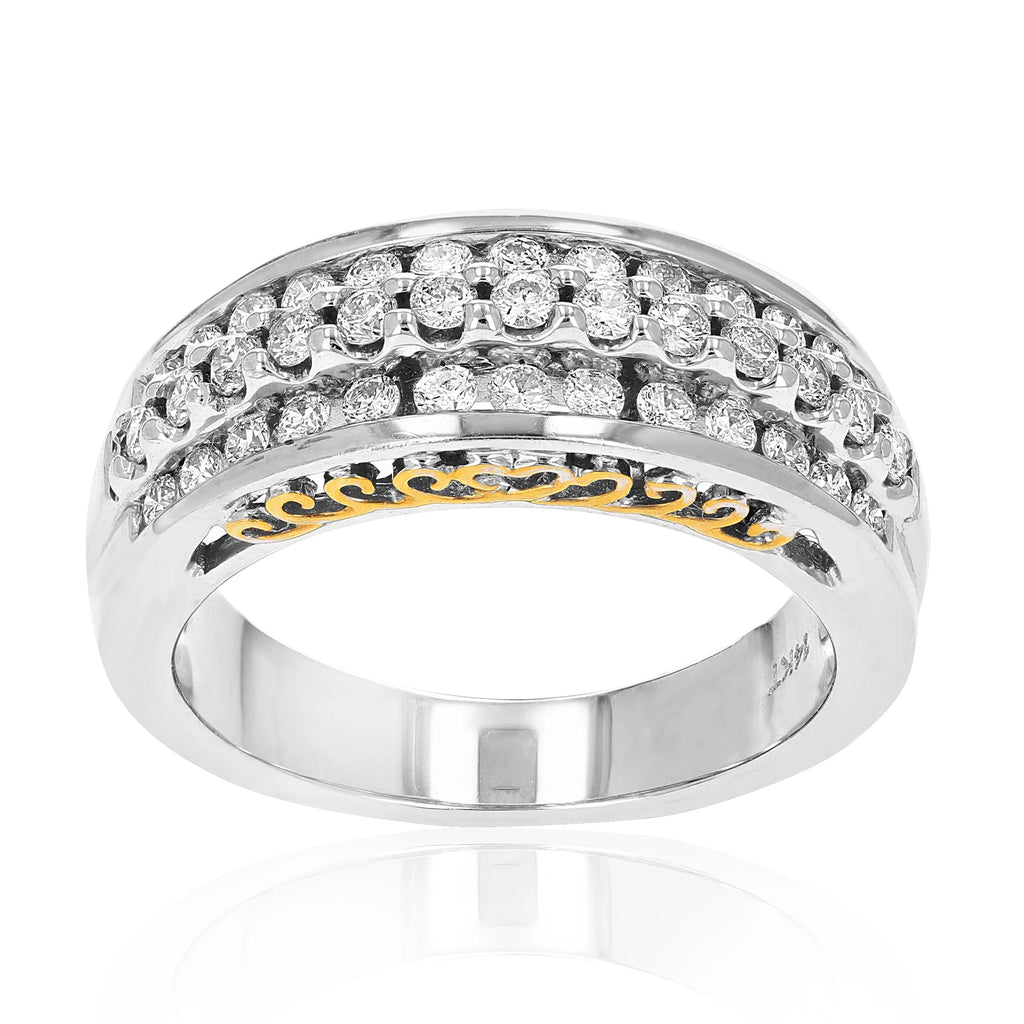 14K White Gold Three Row Diamond Wedding Band H194