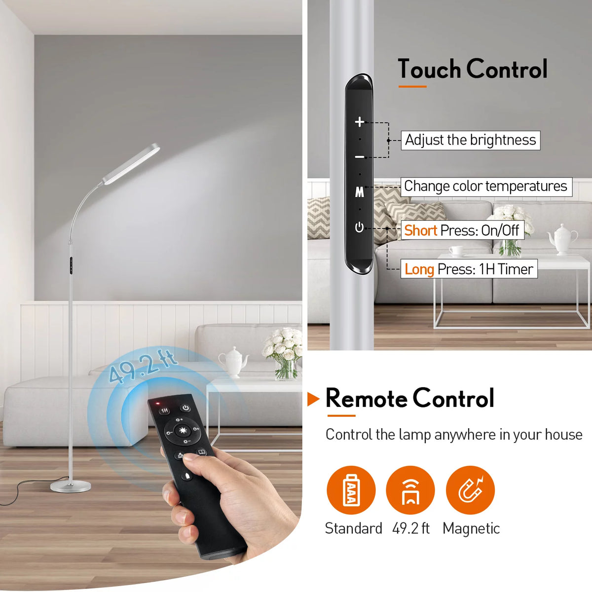 LED Floor Lamp with Remote Touch Control Adjustable Standing Light 4 Color Temperature M879