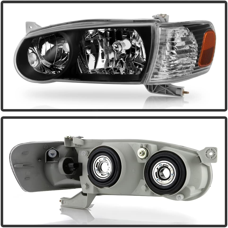 Black Housing Headlights Headlamps with Corner Signal Lamps Pair Set C700697
