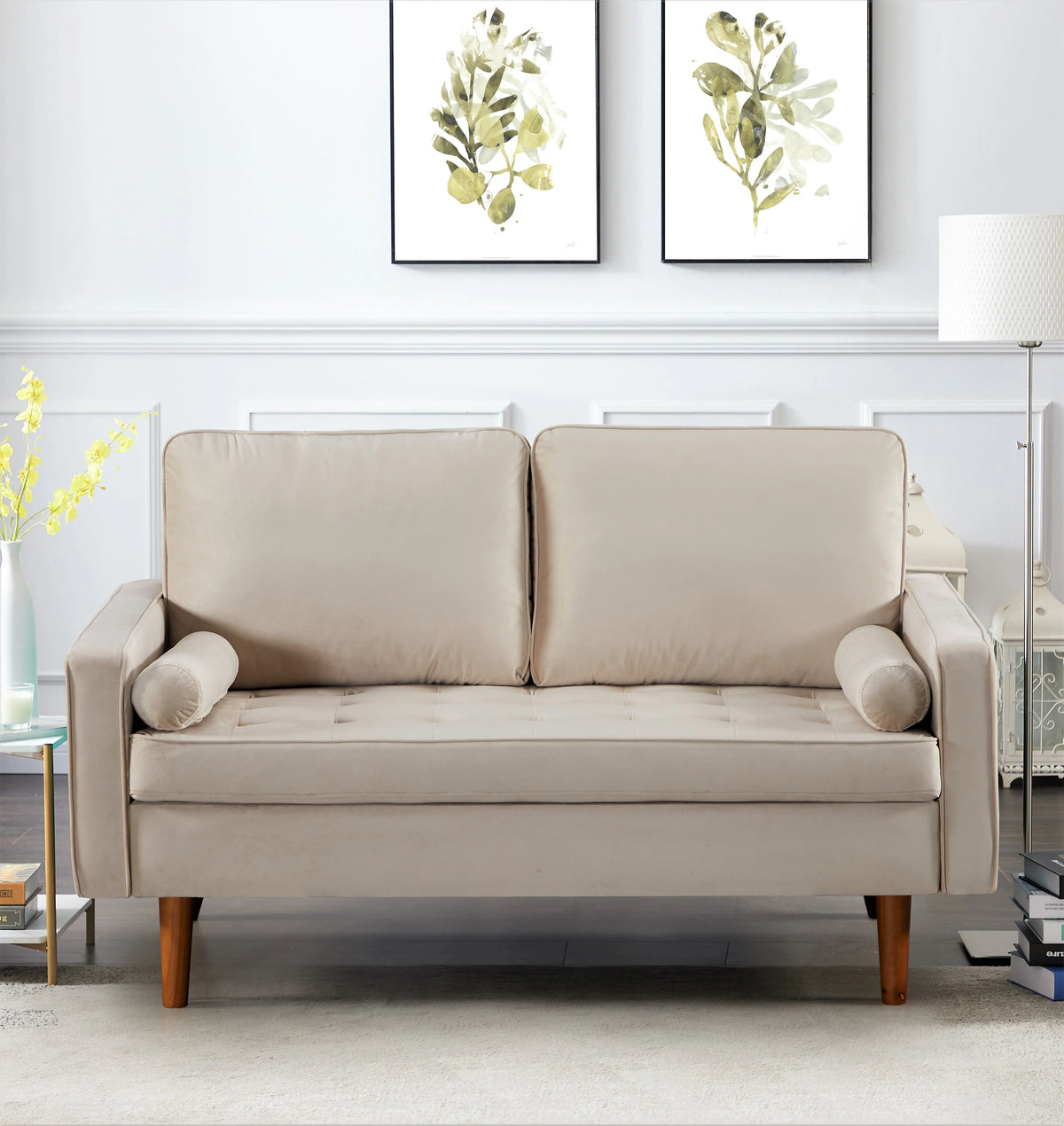 Beige Velvet Sofa Loveseat 2Pcs Set V684128