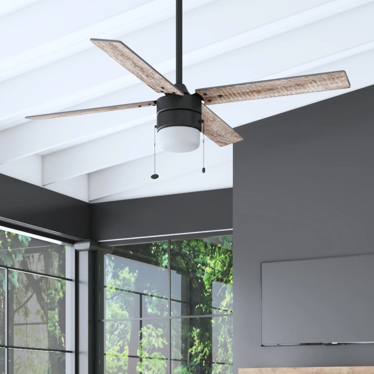 52" Matte Black Indoor Ceiling Fan with Light A496