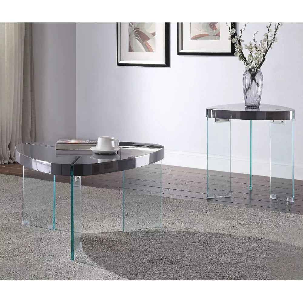 Gray High Gloss Clear Glass Coffee Table A3927