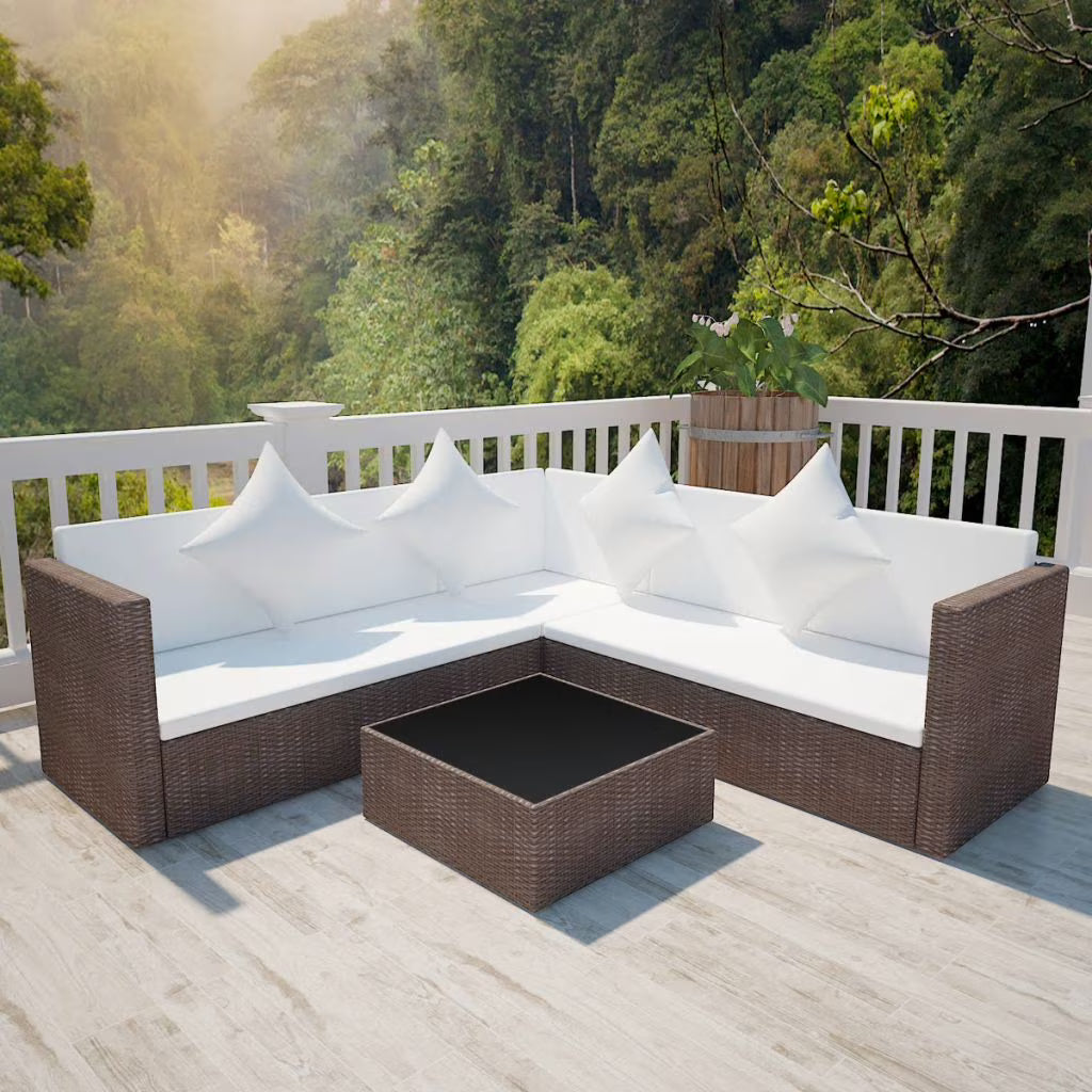 4 Piece Poly Rattan Outdoor Patio Lounge Set with Glass Top Coffee Table L4737