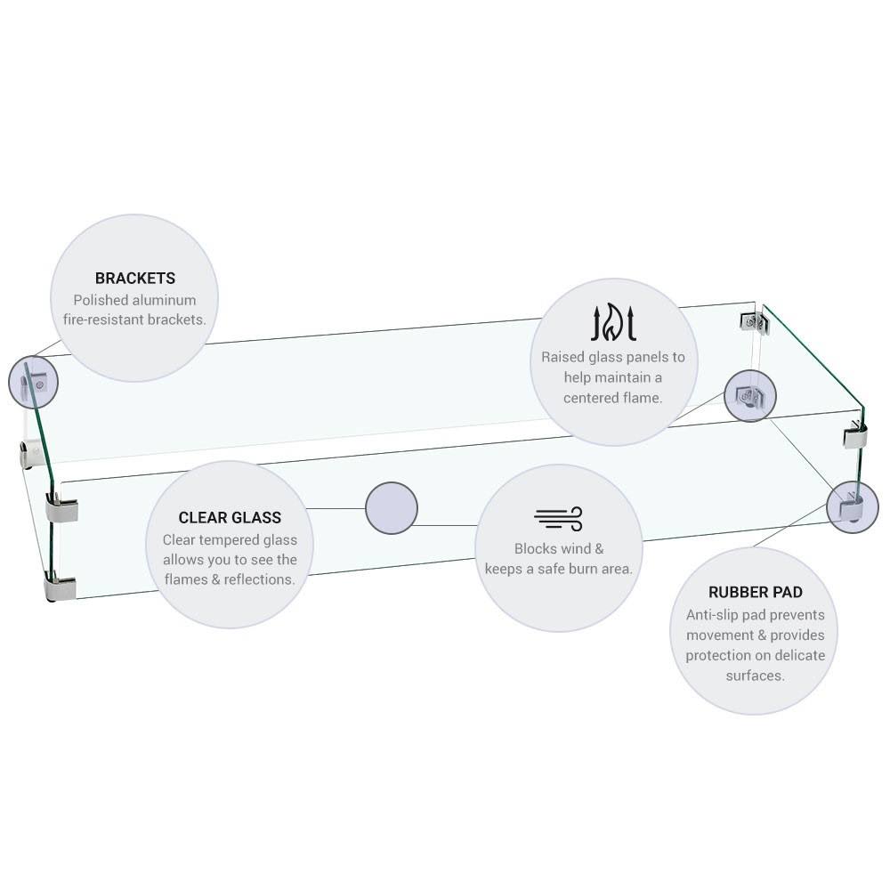 Square Fire Pit Glass Wind Guard Q241