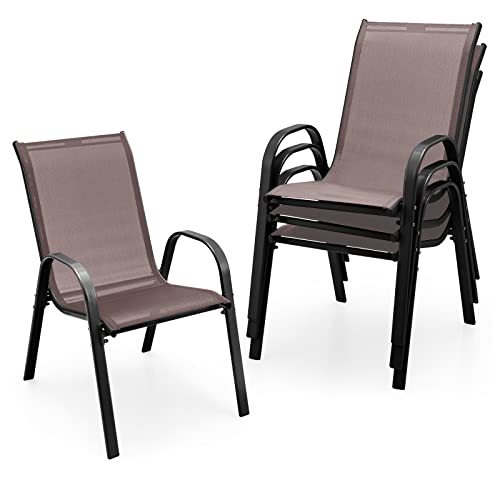 4 Pieces Stackable All Weather Patio Dining Chairs Set with Armrests A431707
