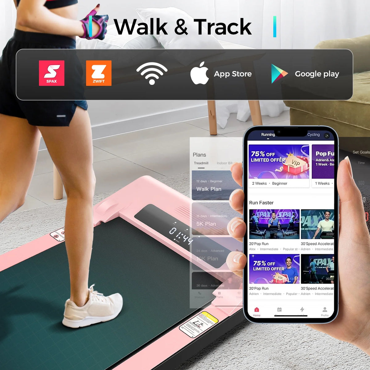 Pink Walking Pad Under Desk Treadmill P5562