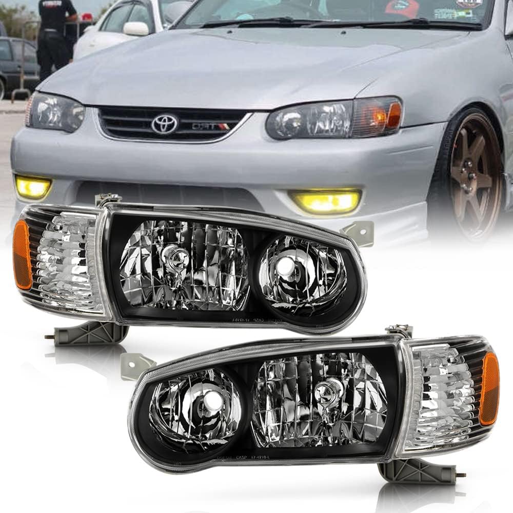 Black Housing Headlights Headlamps with Corner Signal Lamps Pair Set C700697
