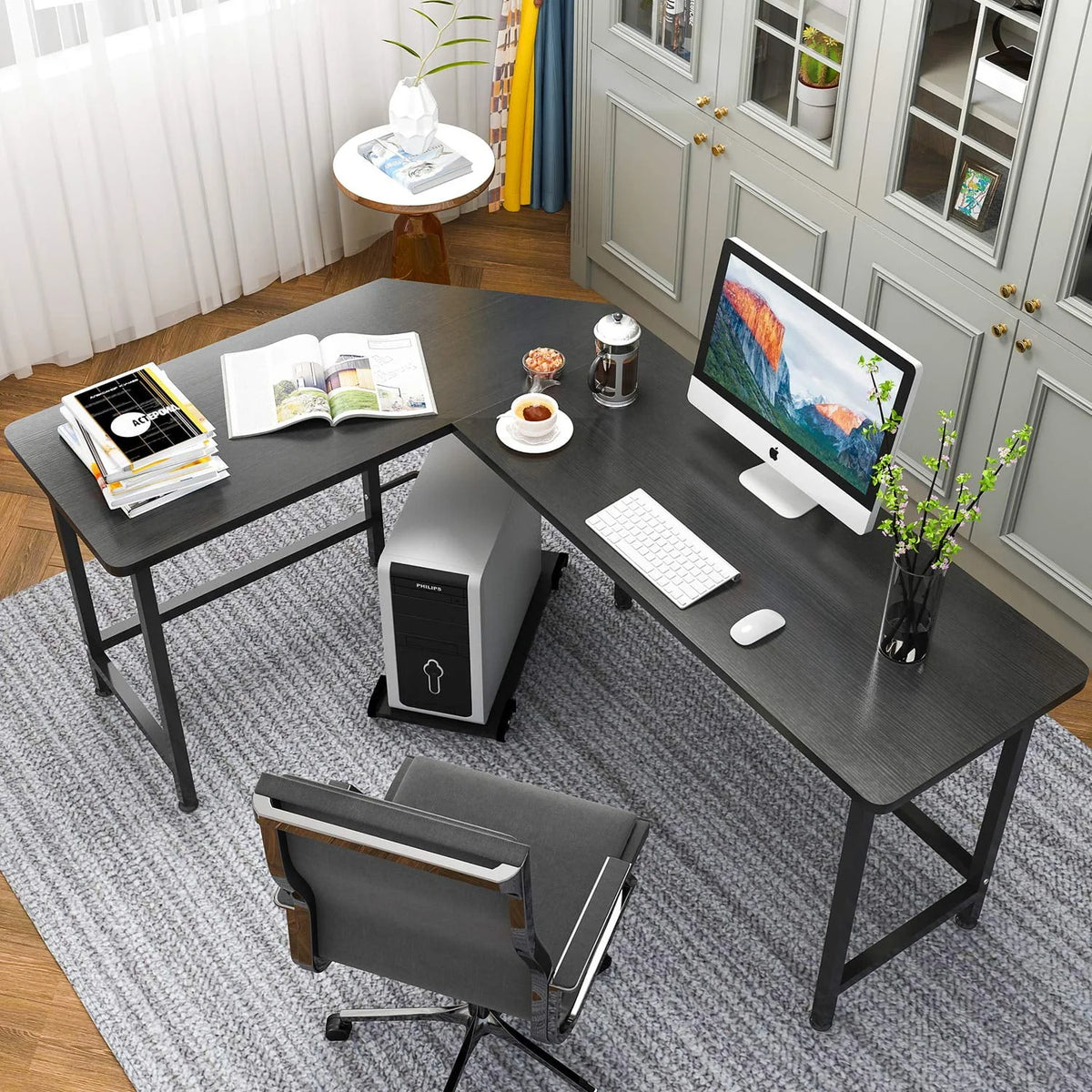 Black L-Shaped Computer Desk S804