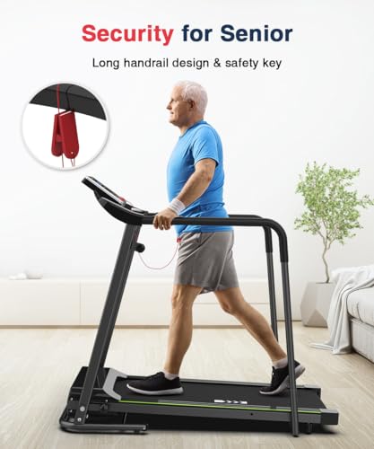 Foldable Walking Treadmill with Long Handrail, LCD Display, 300 lbs Capacity J538810