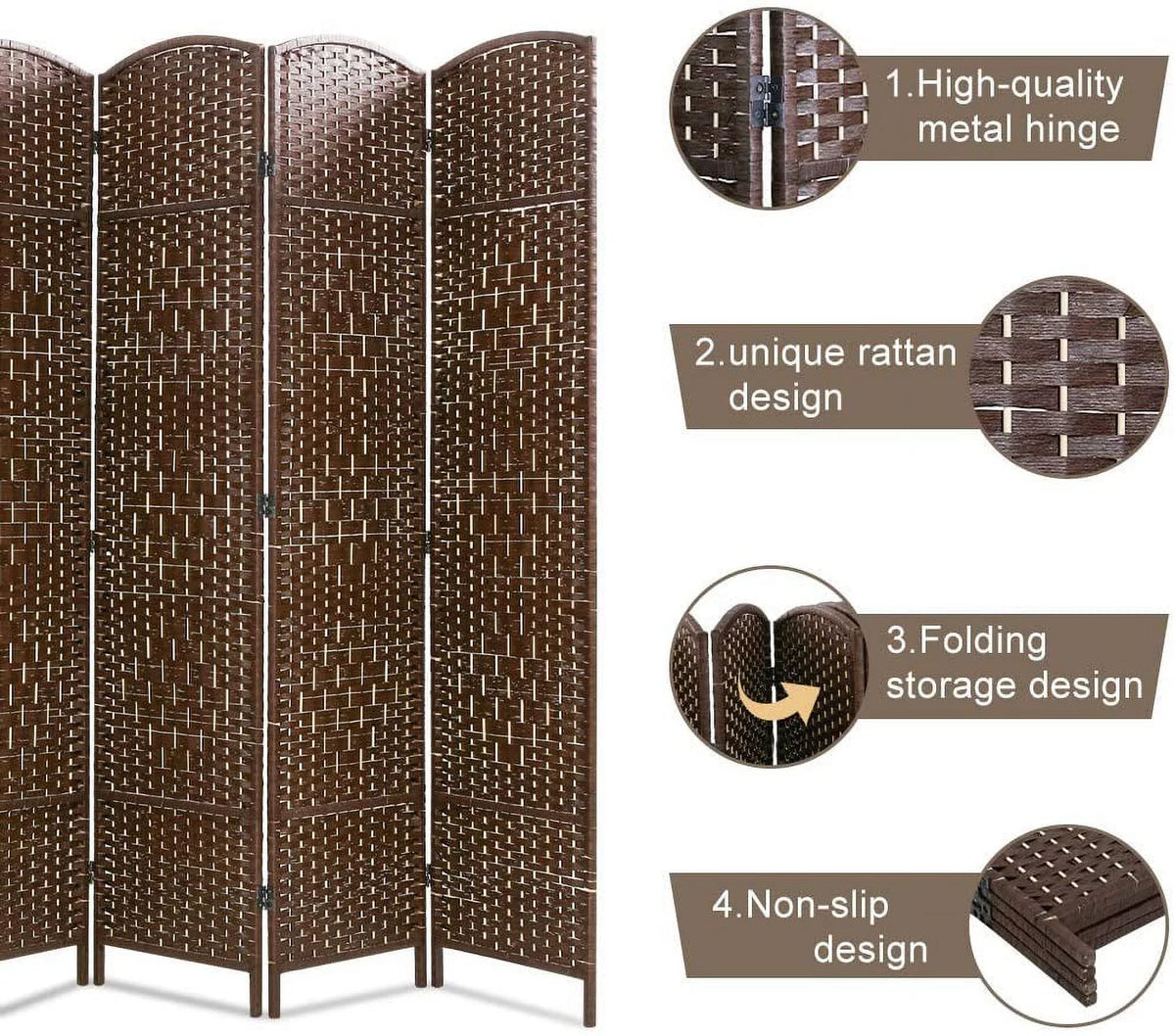 Brown 4 Panel Wood Room Divider Screen X765696
