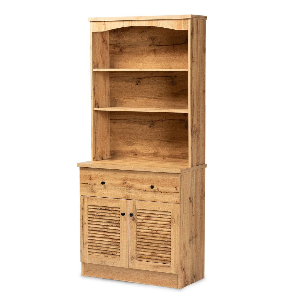 Modern Oak Brown Finished Wood Buffet and Hutch Cabinet C559628