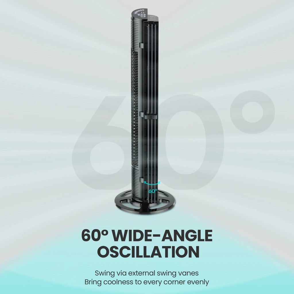 40in Tower Fan with Remote Control, 6 Speeds, 3 Wind Modes, Black R76867
