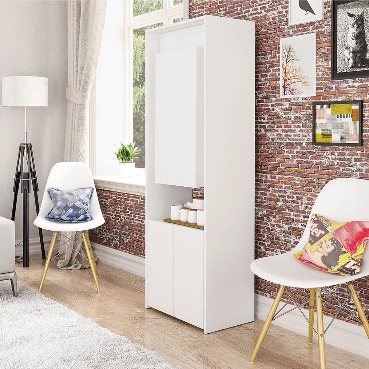 Modern Cabinet with Desk and Shelves, White F28400