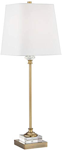 Traditional Buffet Table Lamp 29 1/2" Tall Gold Column Clear Crystal Glass White Fabric Shade R21144