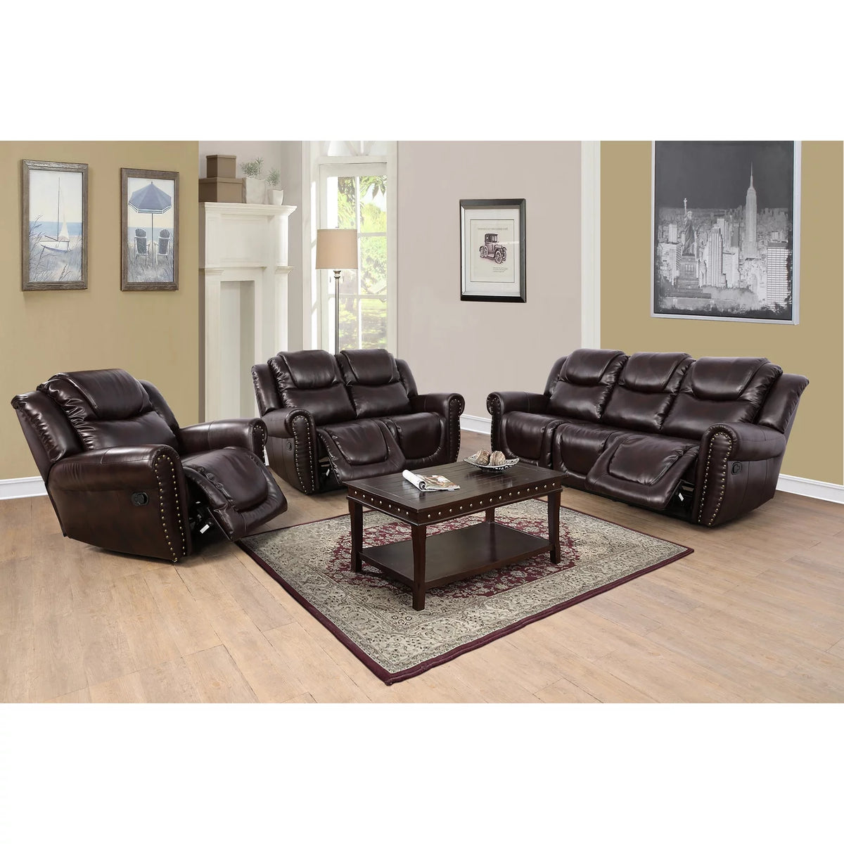 Bonded Leather Sectional Sofa Set with Loveseat and Chair S85953