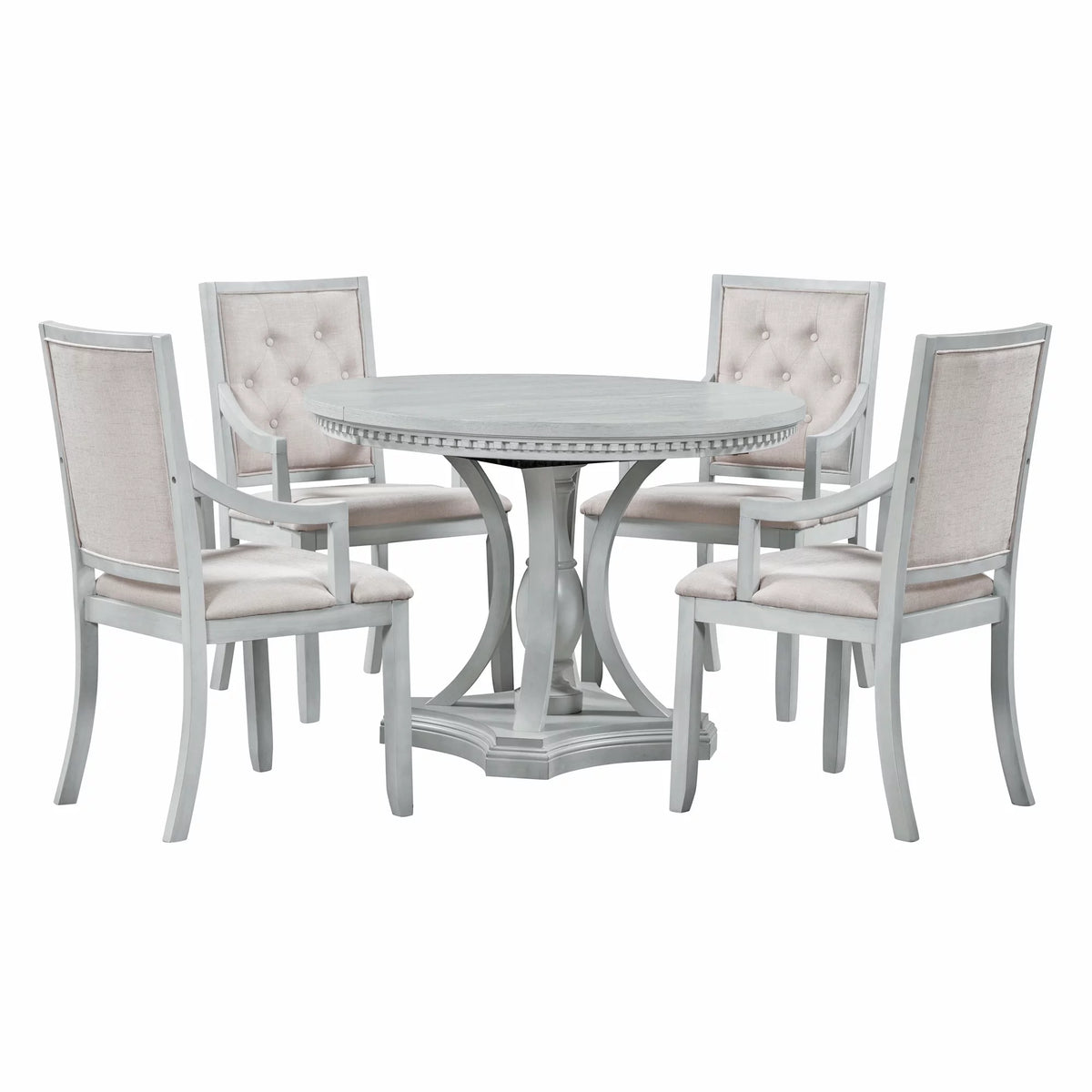 5 Piece Gray Wood Round Dining Table Set with 4 Upholstered Chairs X9284