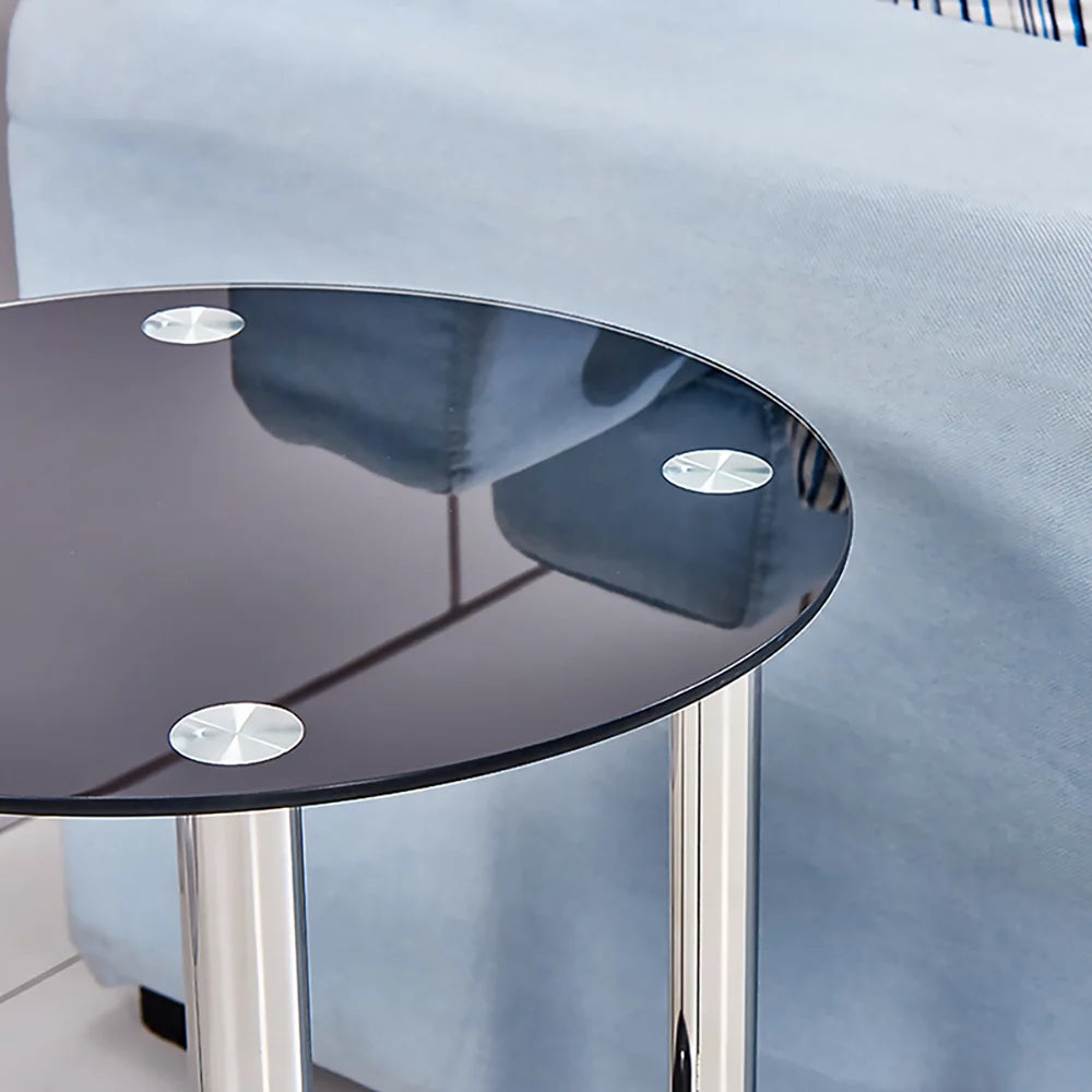 2-Tier Glass Top Chrome Finish Round End Table P15741