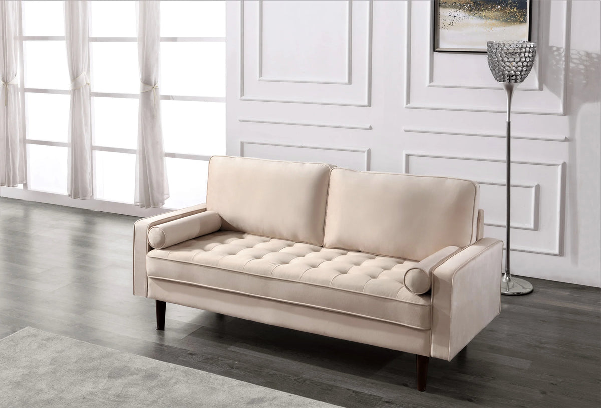 Beige Velvet Sofa Loveseat 2Pcs Set V684128