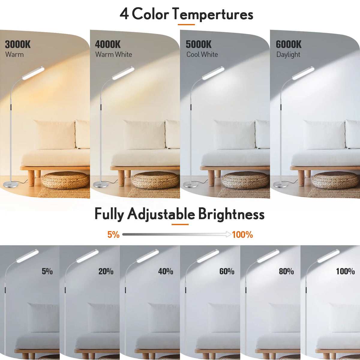 LED Floor Lamp with Remote Touch Control Adjustable Standing Light 4 Color Temperature M879