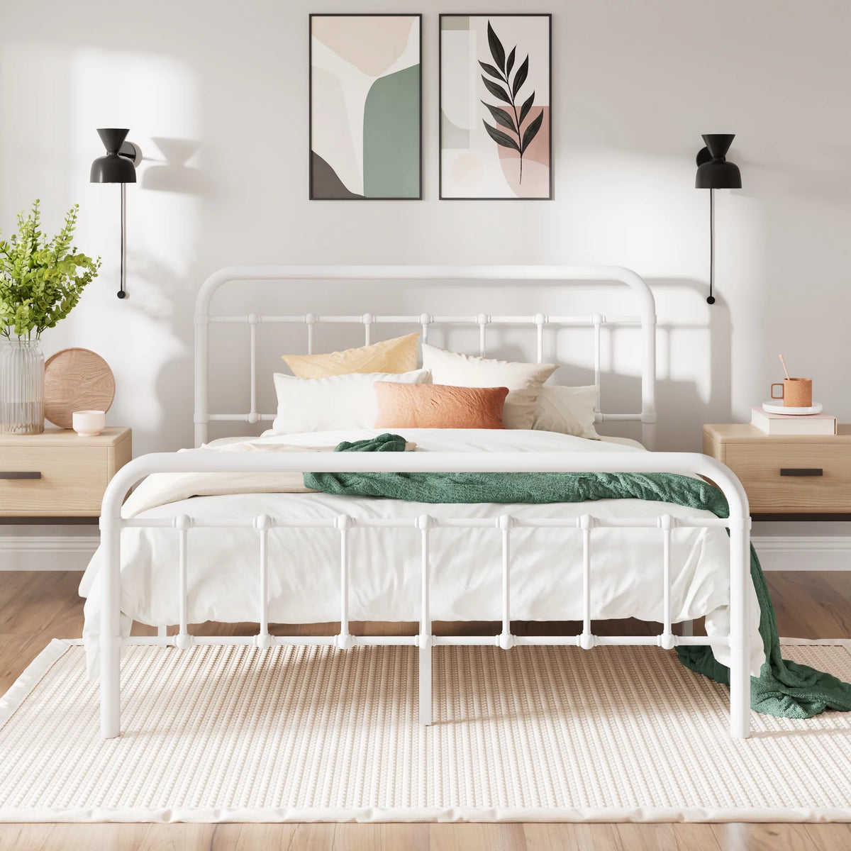 Queen Size Black Metal Platform Bed Frame with Headboard and Footboard X55650