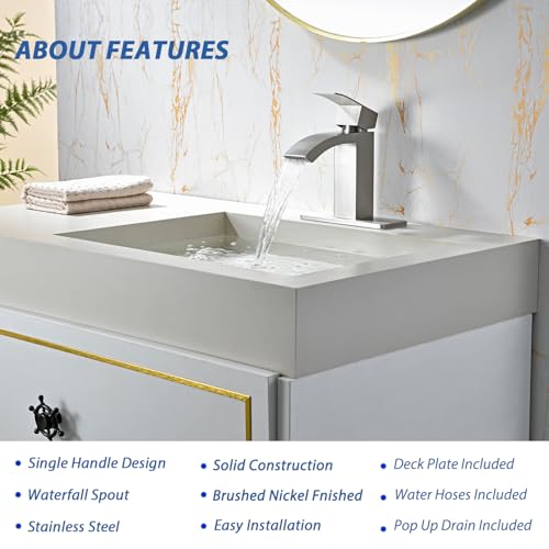 Black Tall Waterfall Single Handle 1 Hole Bathroom Faucet with Pop Up Drain and Hoses Z449