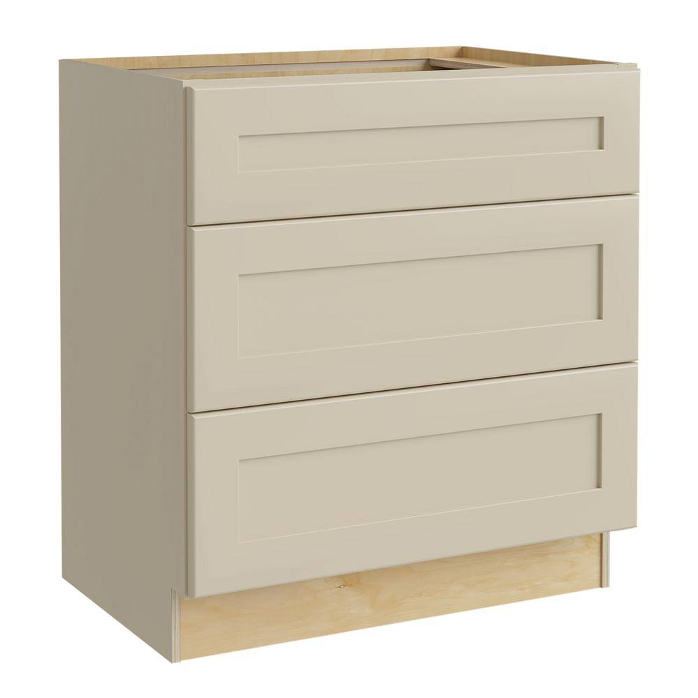 Cream Painted Plywood Shaker Base Kitchen Cabinet 3 Drawers 24 in. x 34.5 in. T802019