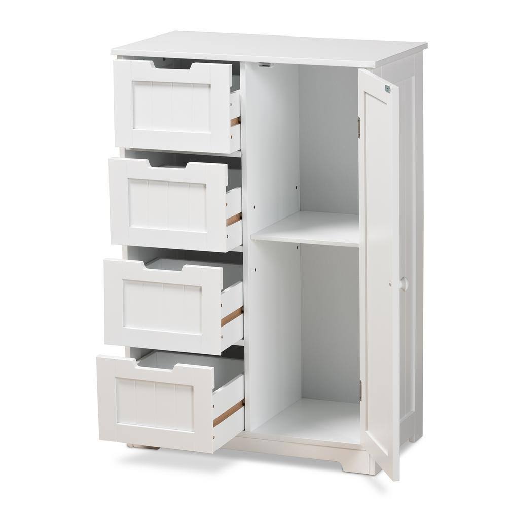 White 4-Drawer Wood Bathroom Storage Cabinet L83679