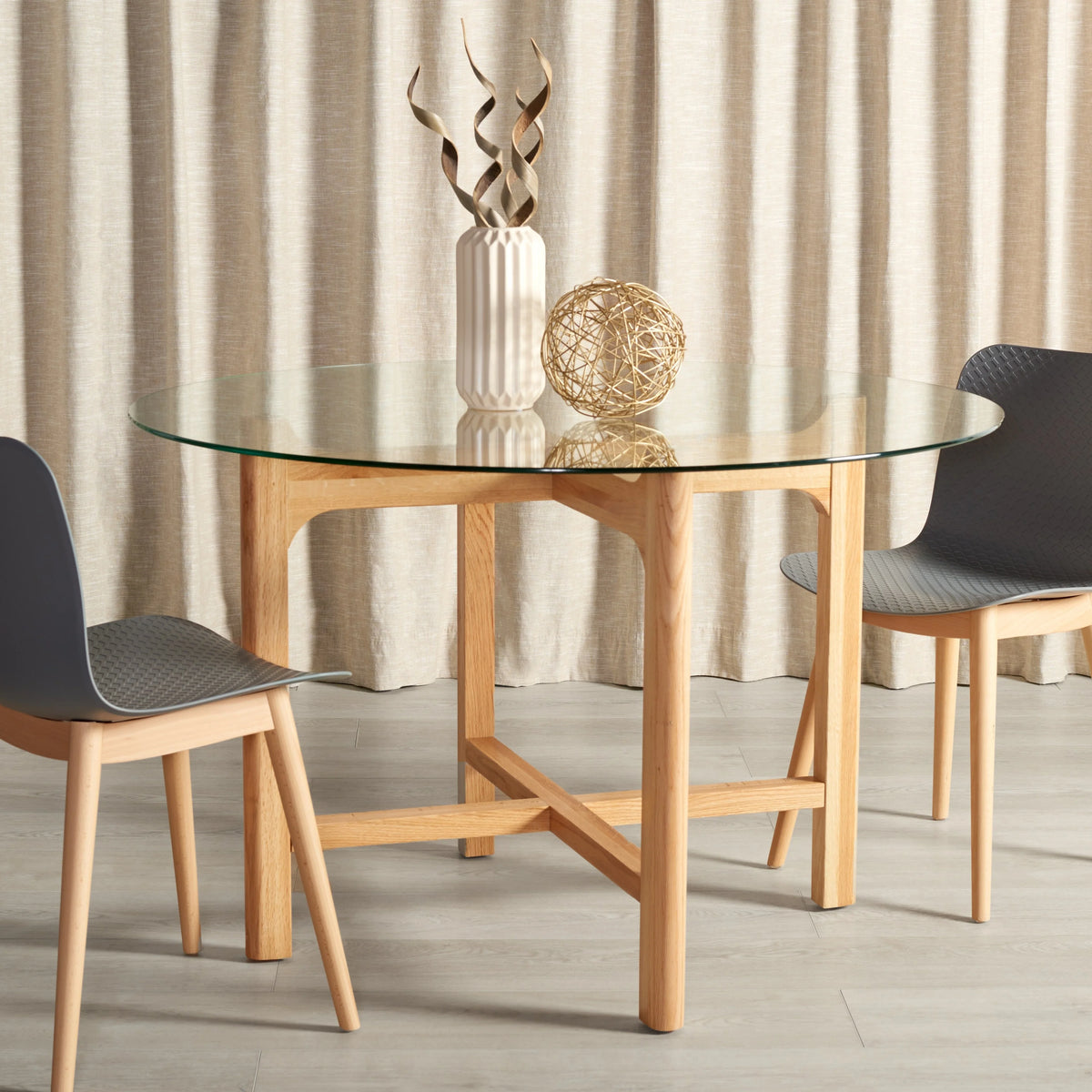 Solid Wood Tempered Glass Round Dining Table 48 in. Y419