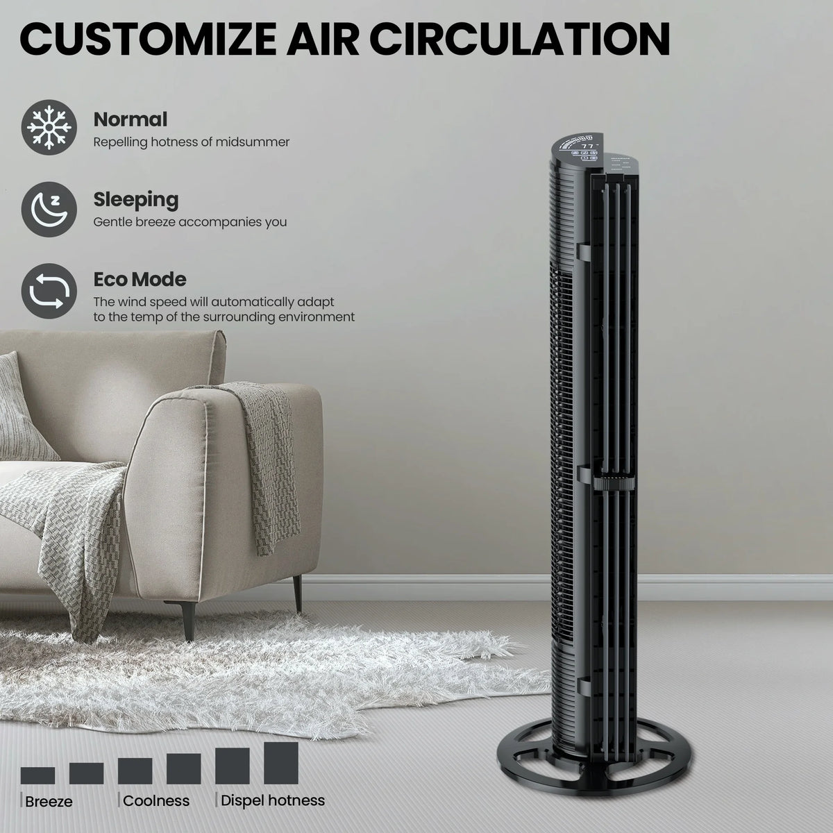 40in Tower Fan with Remote Control, 6 Speeds, 3 Wind Modes, Black R76867
