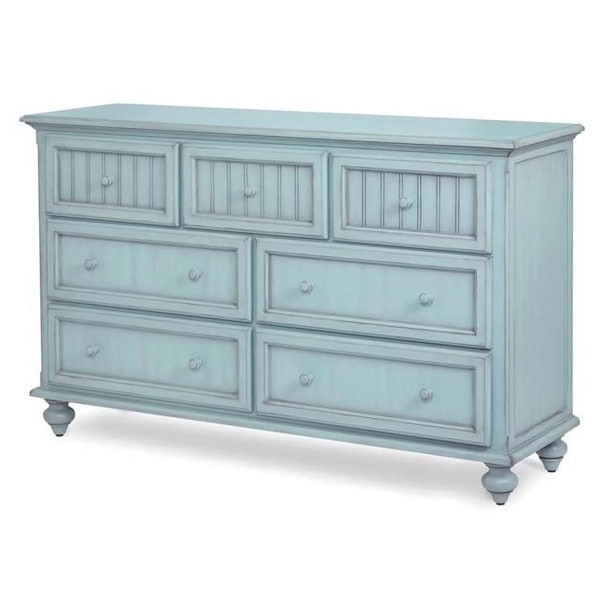 Blue 7 Drawer Coastal Wood Dresser Q360168
