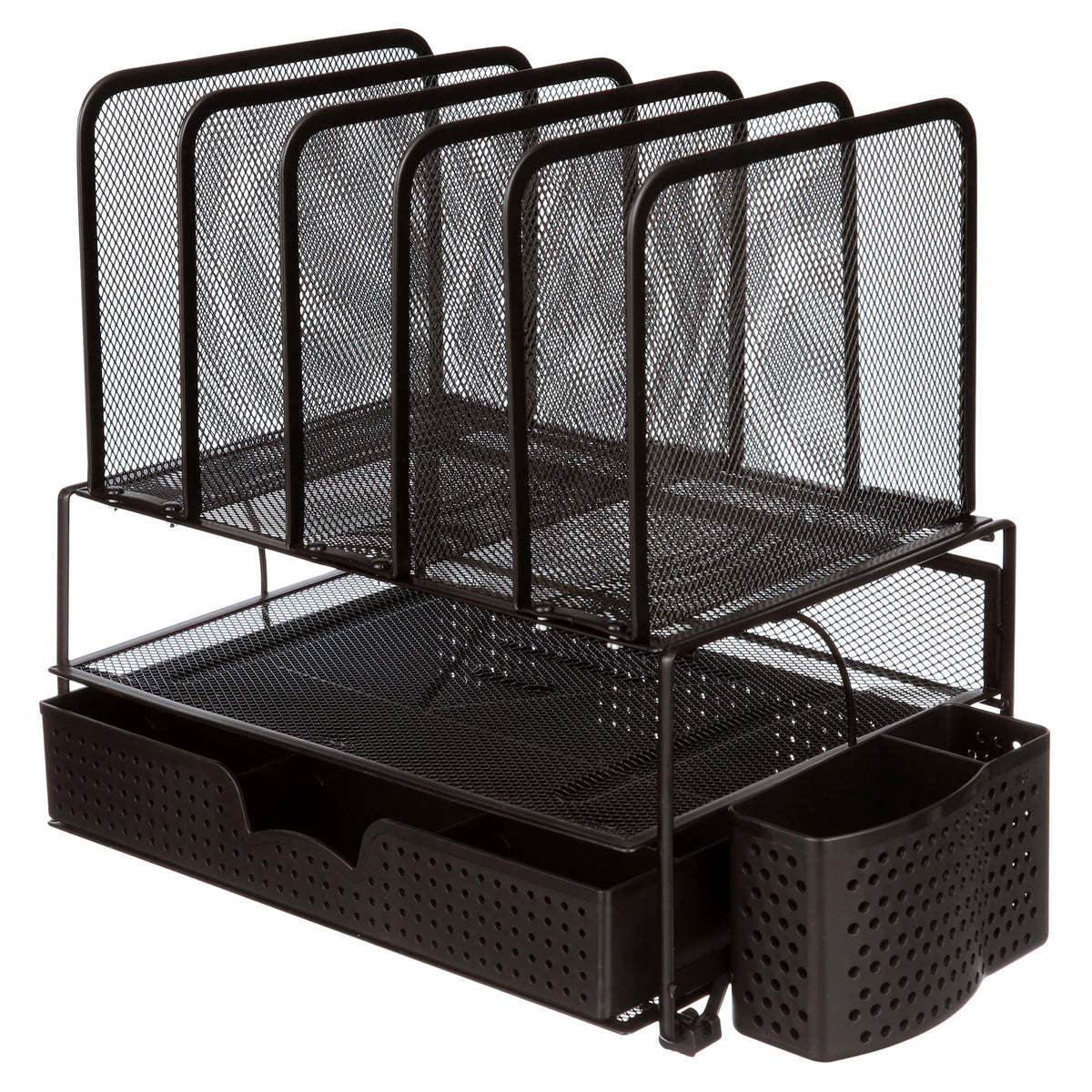Black Mesh Desk Organizer with Sliding Drawer Q457