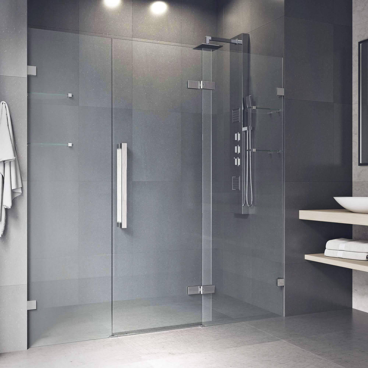 Chrome Adjustable Frameless Hinged Shower Door, 74x22H O156