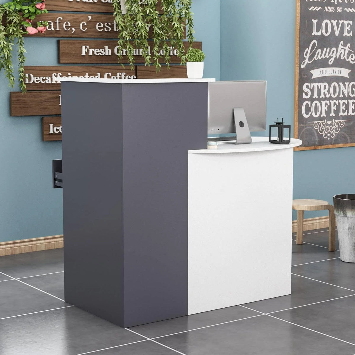 White and Dark Grey Reception Desk with Lockable Drawer B83332