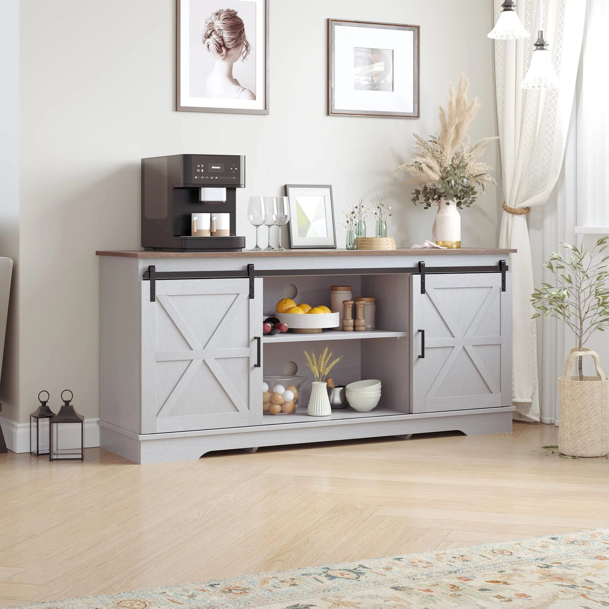 59" Farmhouse Buffet Sideboard Cabinet with Sliding Barn Doors F870044