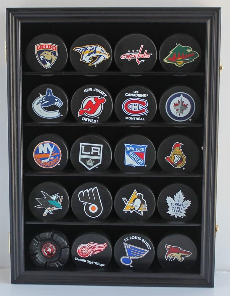 Hockey Puck Display Case Shadow Box Wall Cabinet with UV Protection Door Y962945