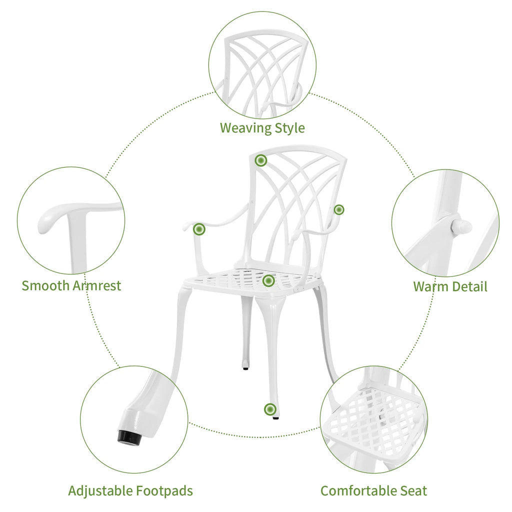 White Bistro Set with Umbrella Hole Cast Aluminum L49383