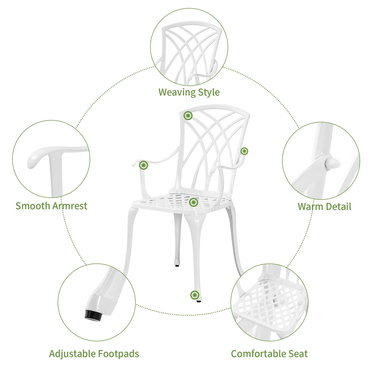 White Bistro Set with Umbrella Hole Cast Aluminum L49383