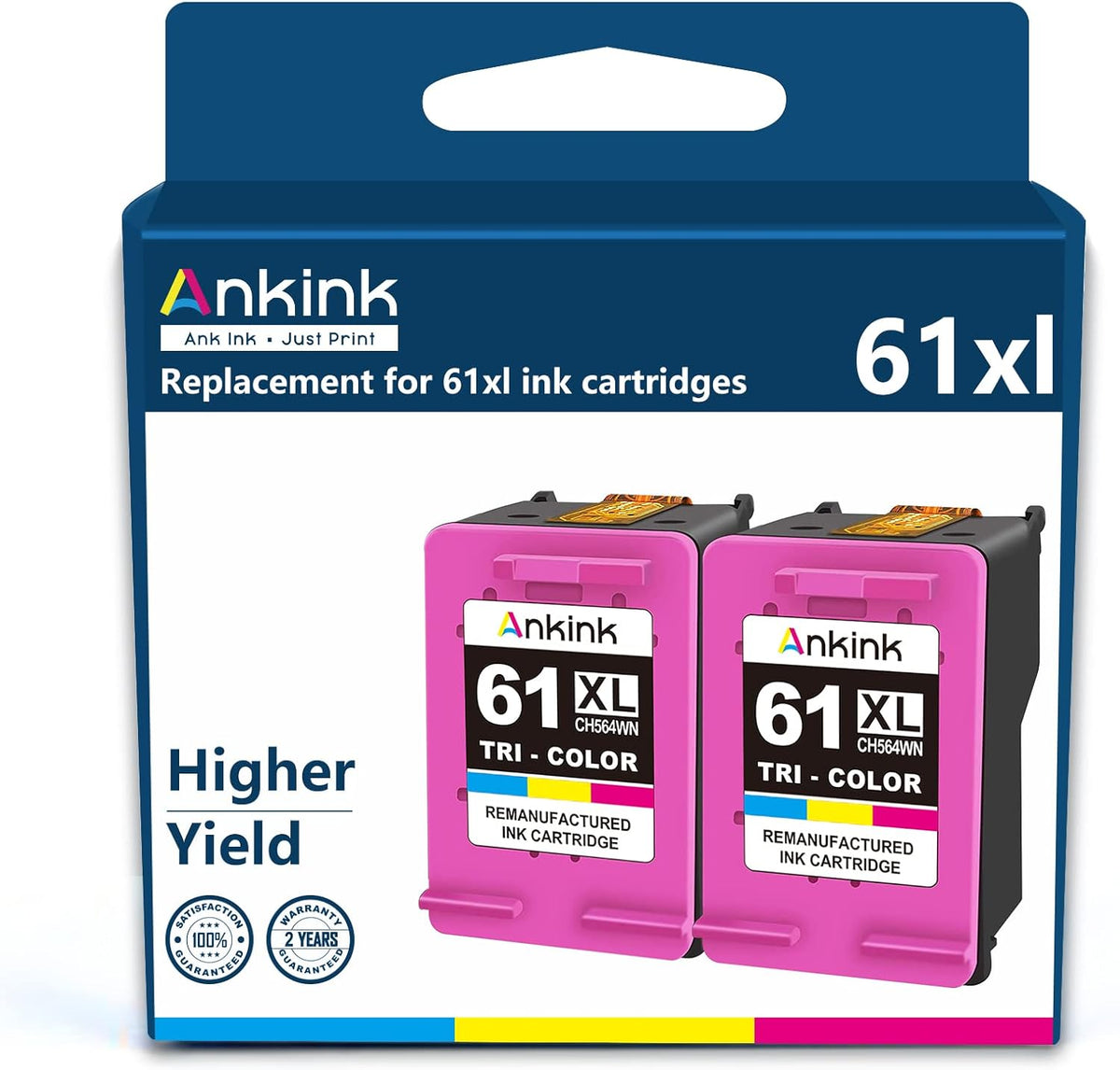 HP 61 XL Tri-Color Ink Cartridges Combo Pack of 2 D463