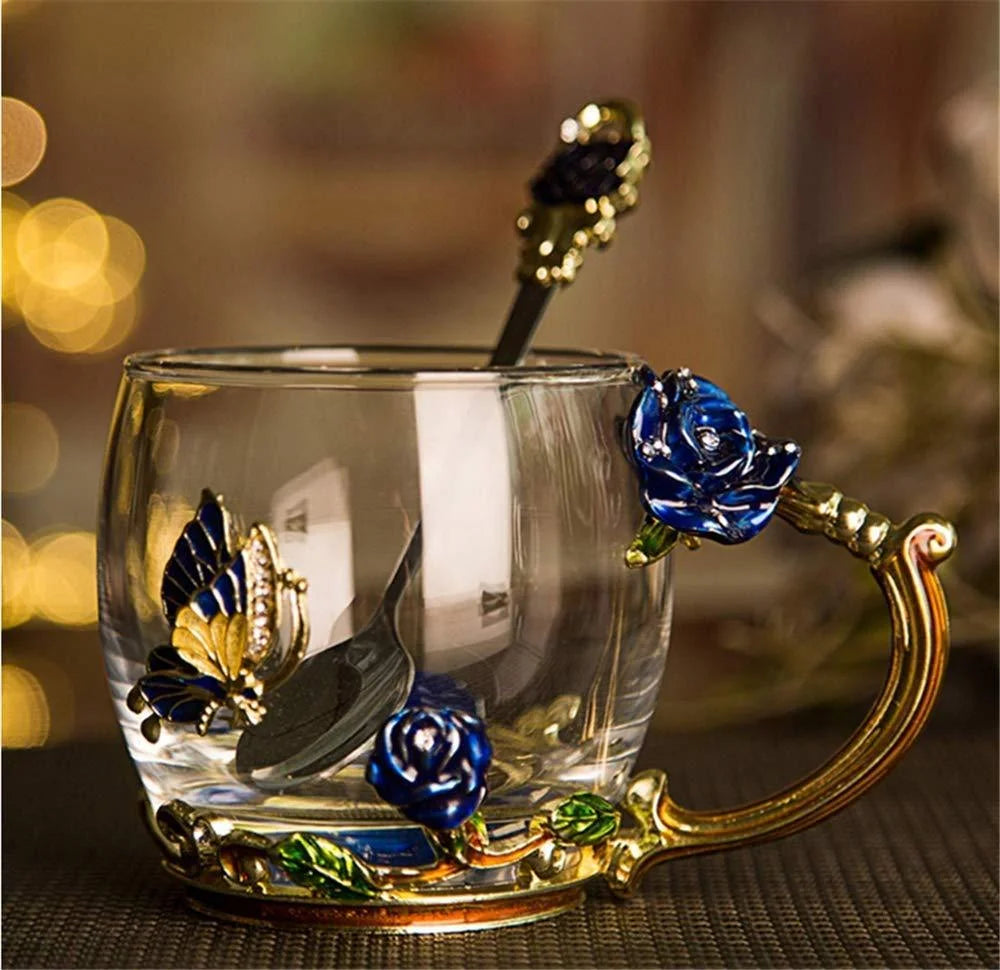 Lead-free Glass Coffee Mugs Tea Cup with Steel Spoon Z213