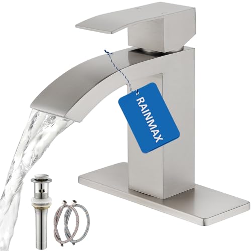 Black Tall Waterfall Single Handle 1 Hole Bathroom Faucet with Pop Up Drain and Hoses Z449