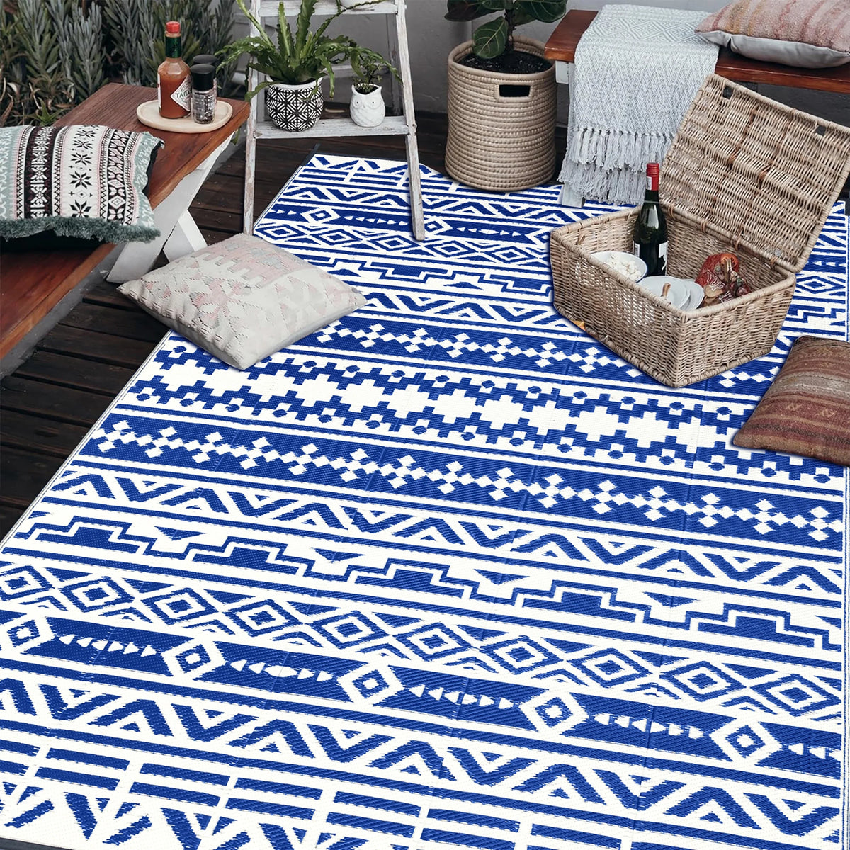 5'x8' Waterproof Outdoor Rugs Black & White I423117