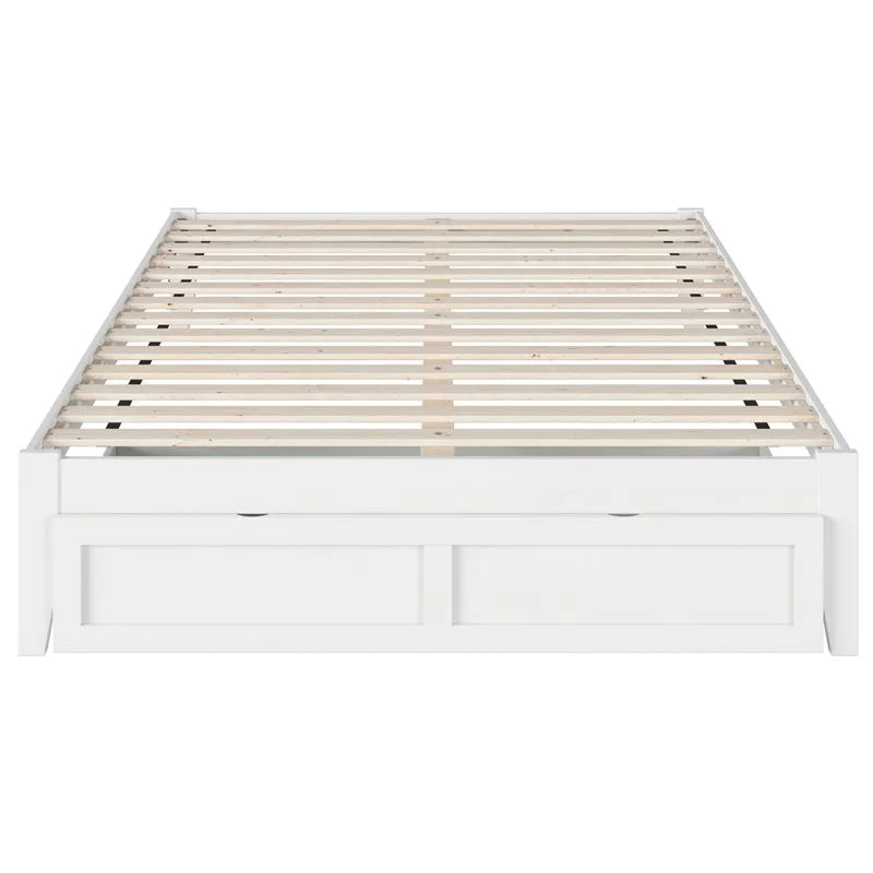 White Solid Wood Queen Bed with Foot Drawer G732467