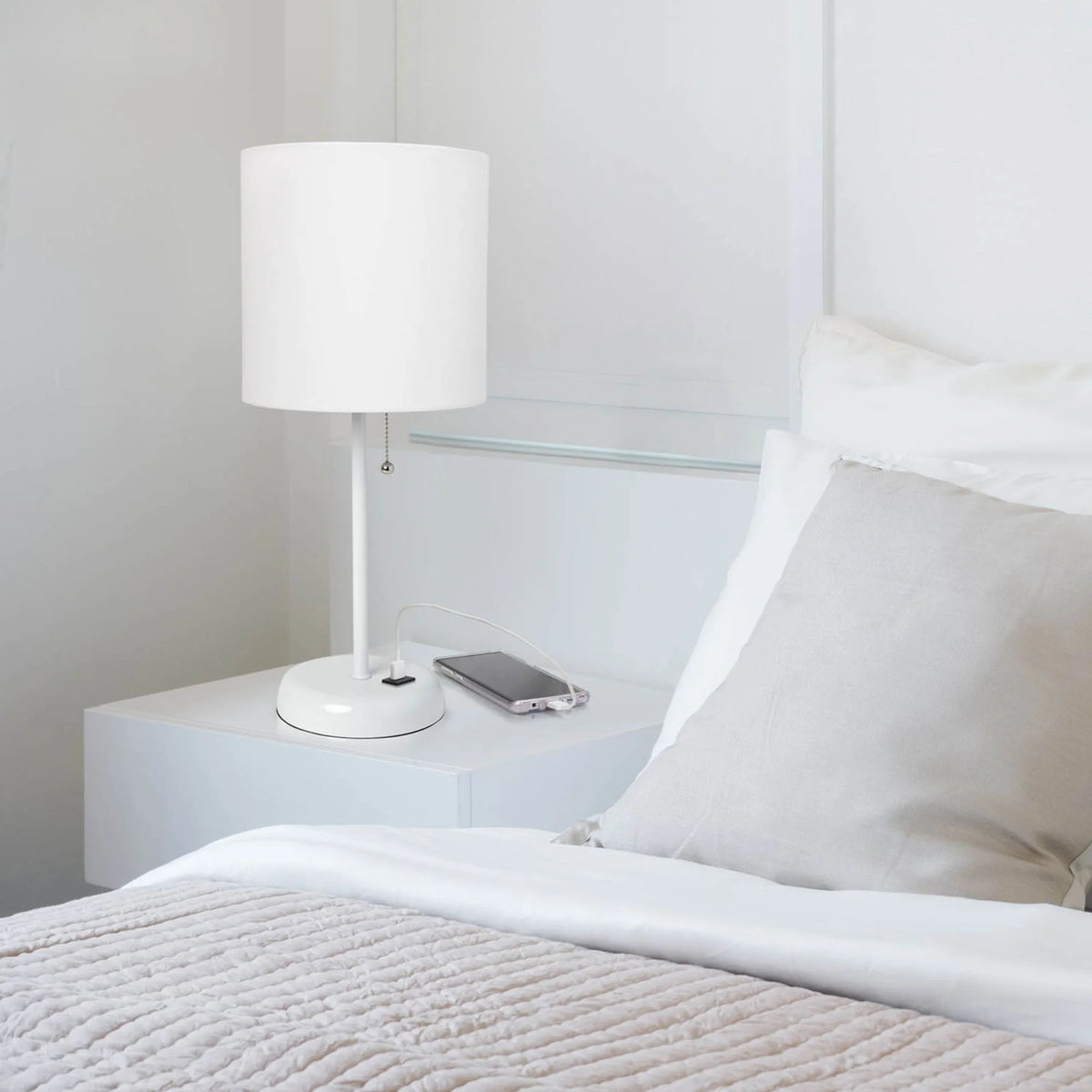 White Stick Lamp with Fabric Shade H10498