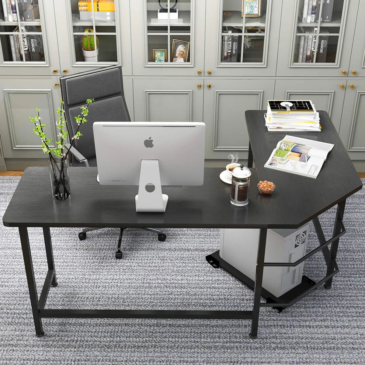 Black L-Shaped Computer Desk S804