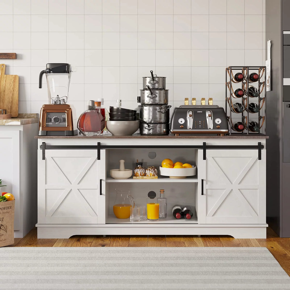 59" Farmhouse Buffet Sideboard Cabinet with Sliding Barn Doors F870044