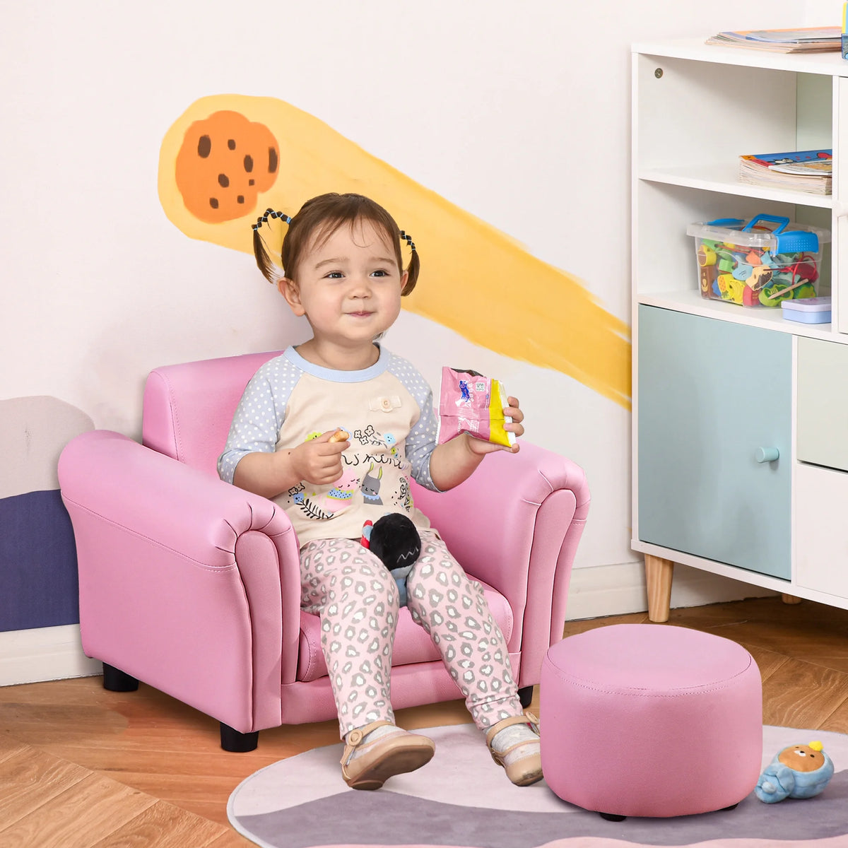 Pink Kids Sofa Chair with Ottoman P746100