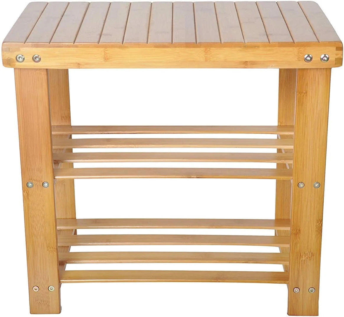 Brown 2-Tier Bamboo Shoe Bench W9122